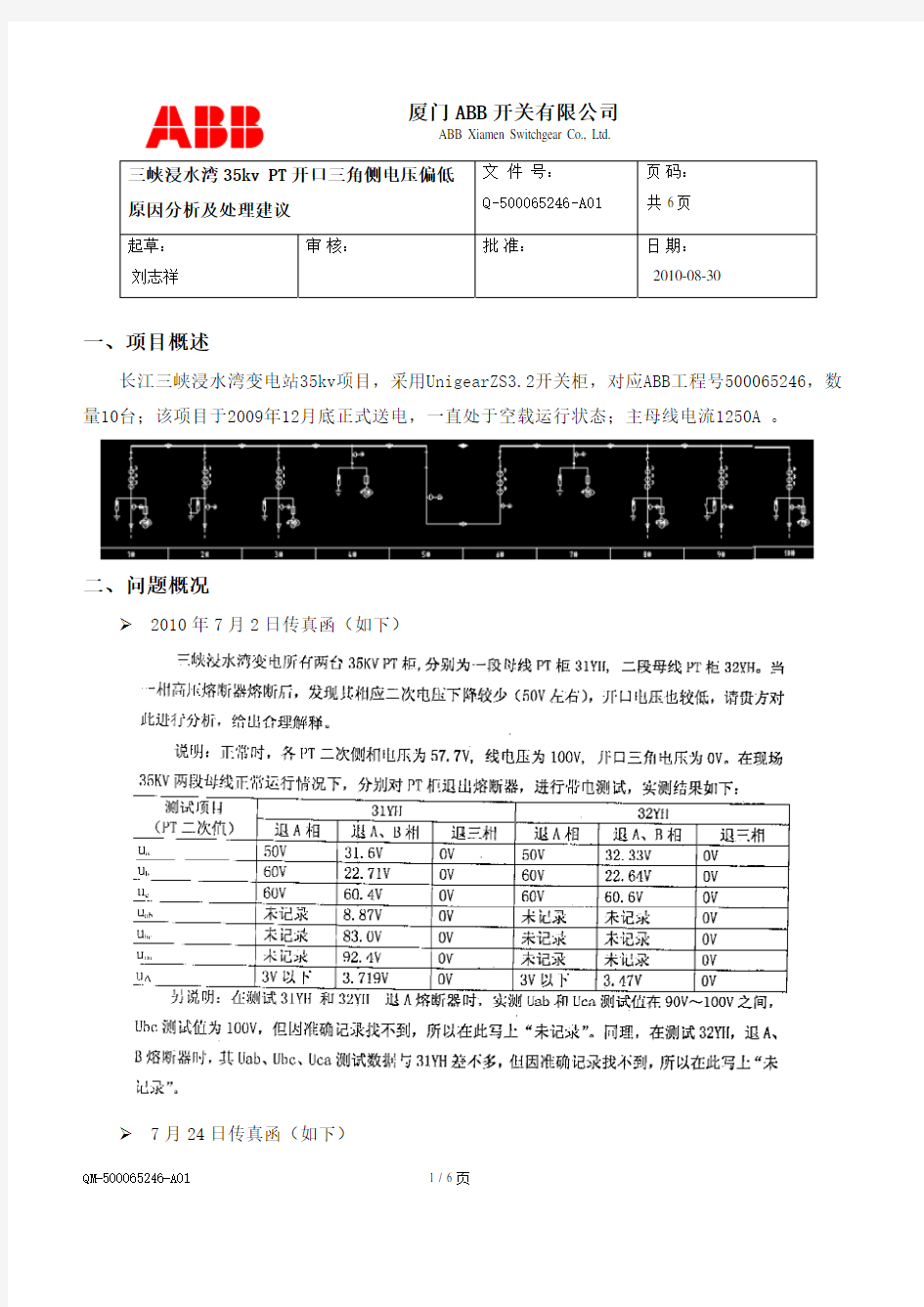 PT开口三角电压异常分析