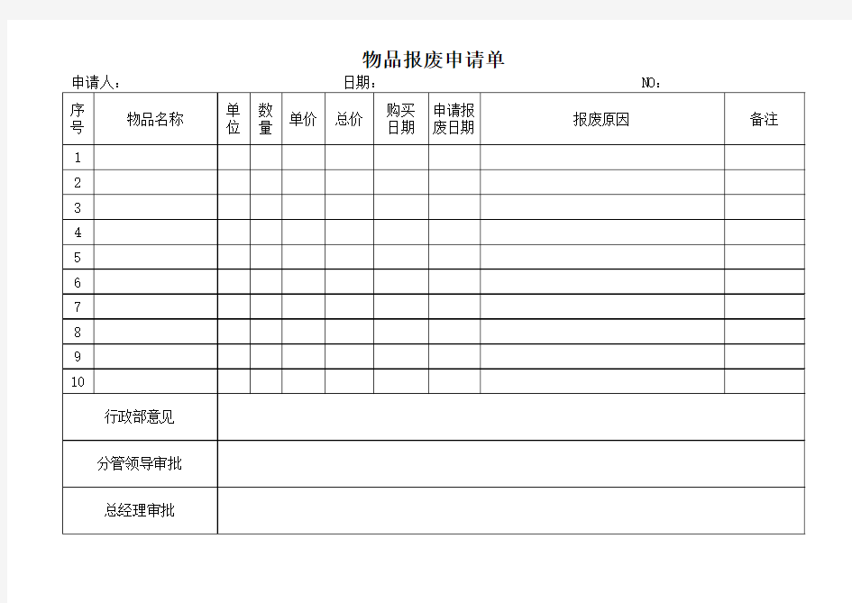 物品报废申请单