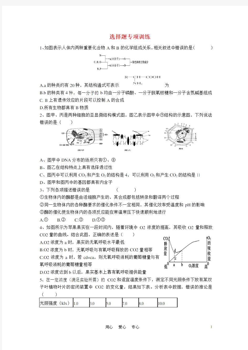 (完整word版)高考生物选择题专项训练