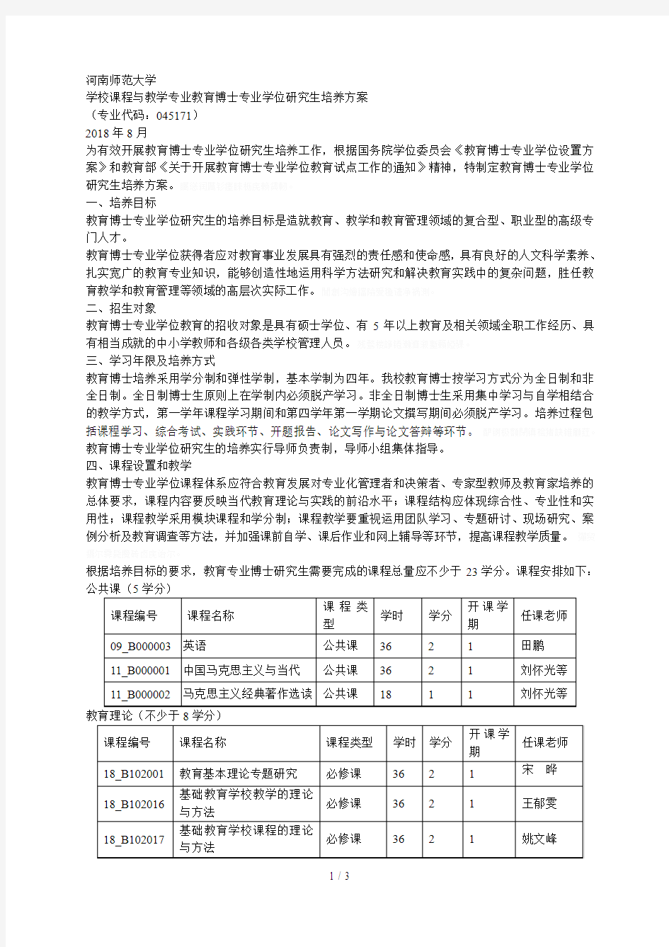 学校课程与教学专业教育博士专业学位研究生培养方案[001]