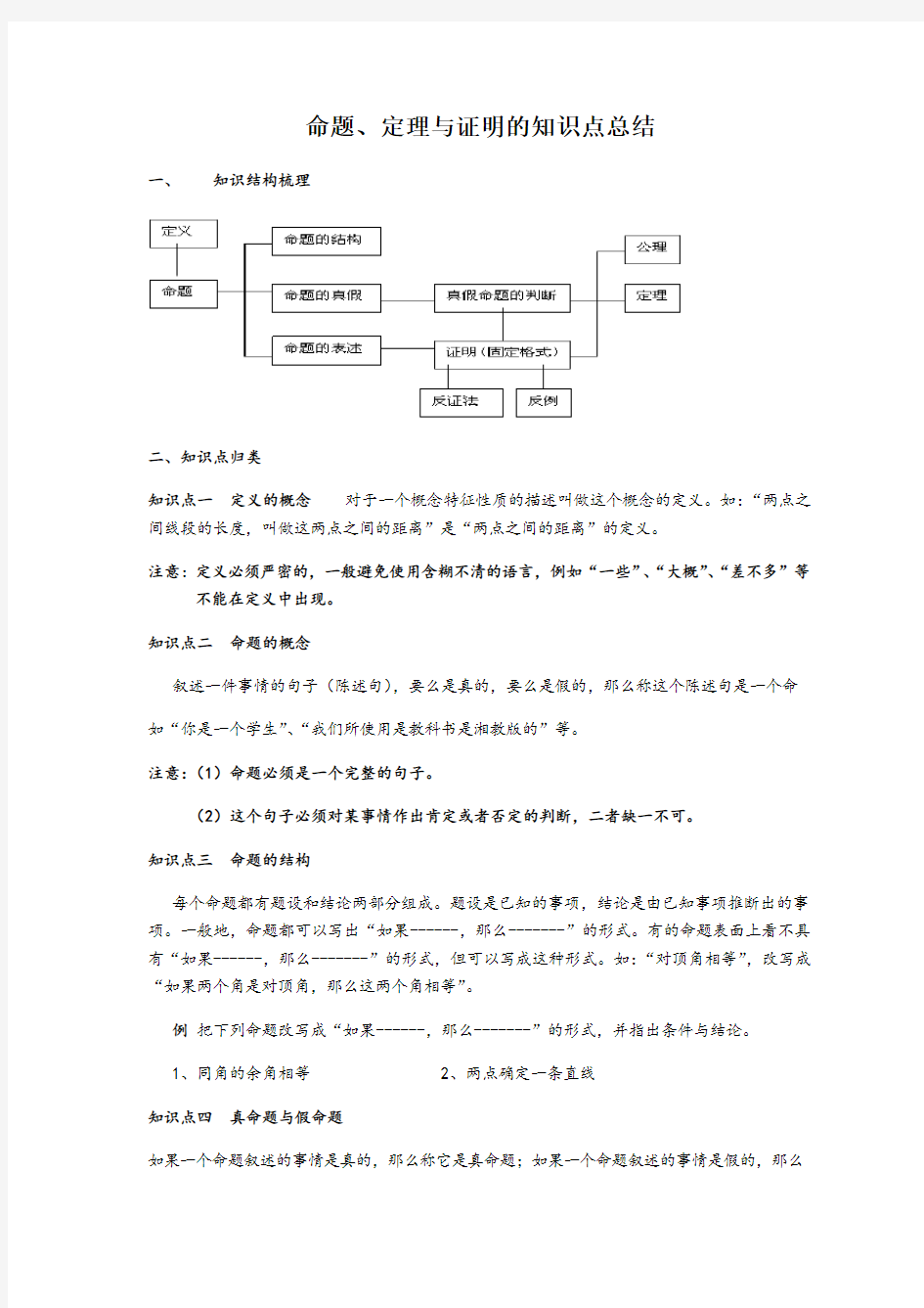 命题与证明知识点总结