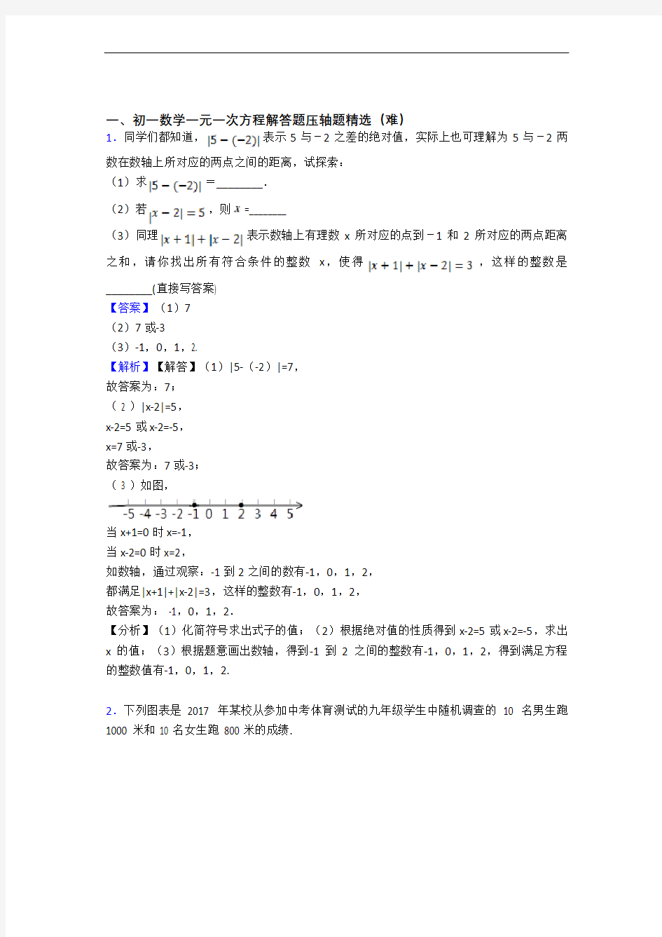 北京市清华大学附属中学数学一元一次方程单元测试卷(含答案解析)