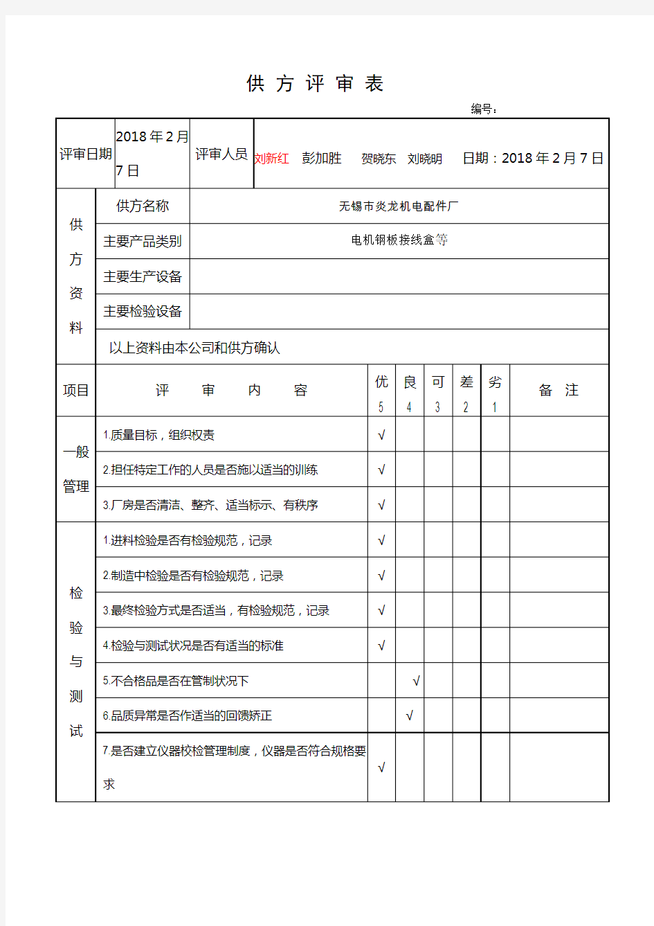 供方业绩评定表