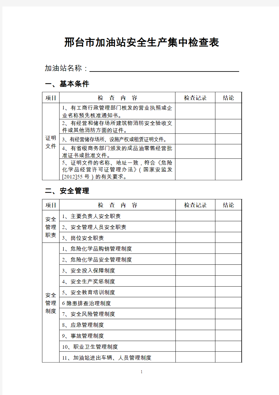 加油站安全检查表