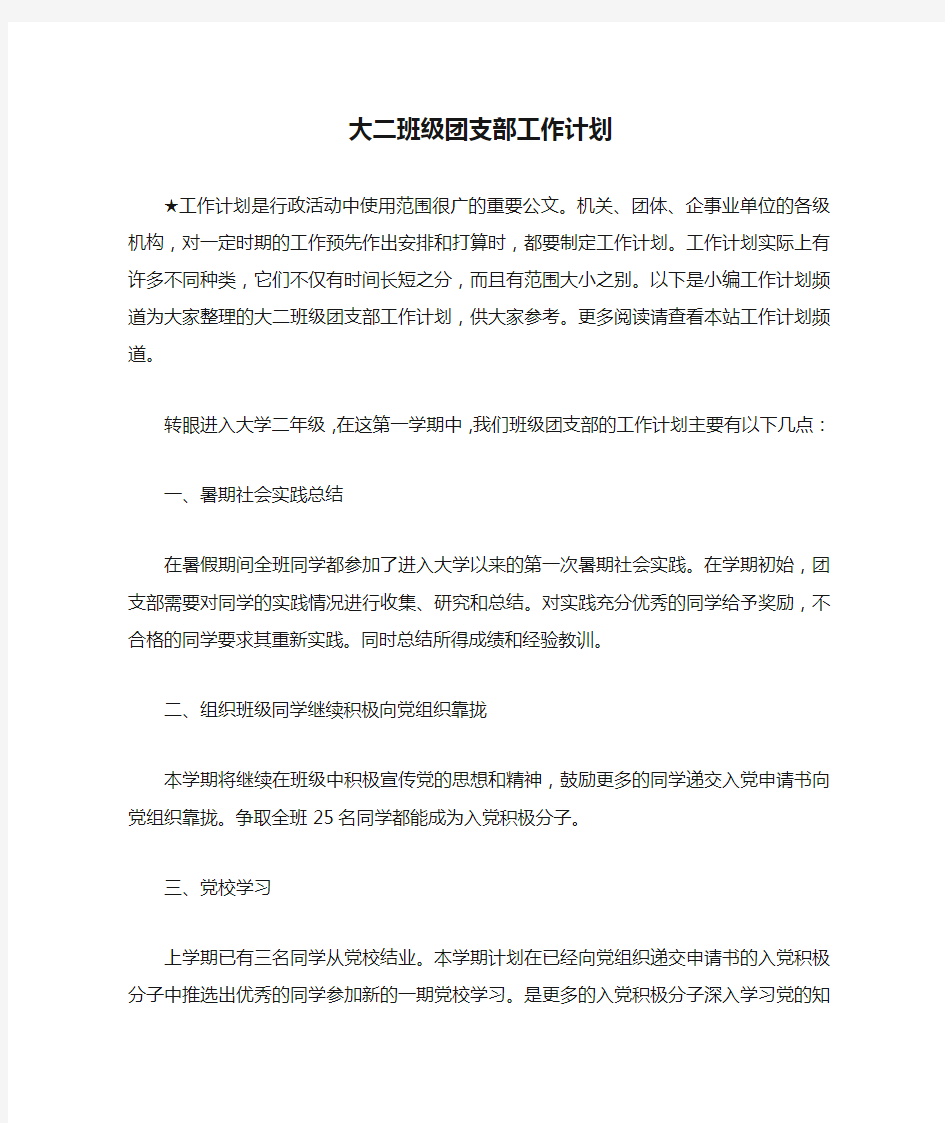 大二班级团支部工作计划