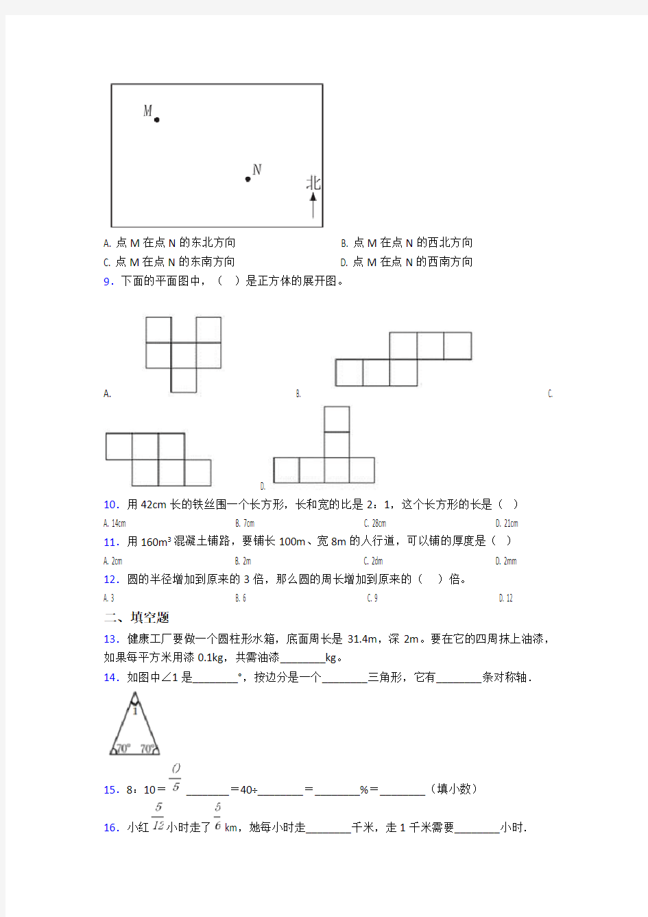 2020-2021深圳市大望学校小学数学小升初模拟试卷(含答案)