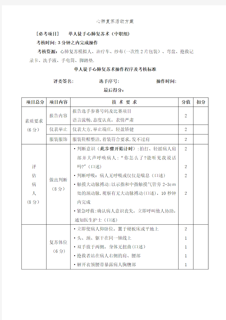 心肺复苏活动方案