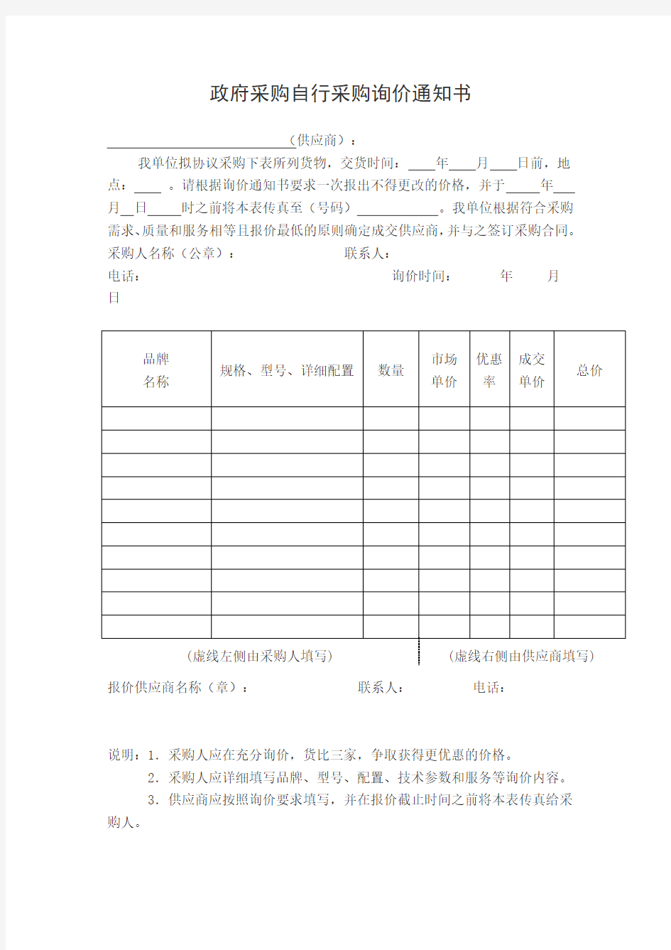 政府采购自行采购询价通知书