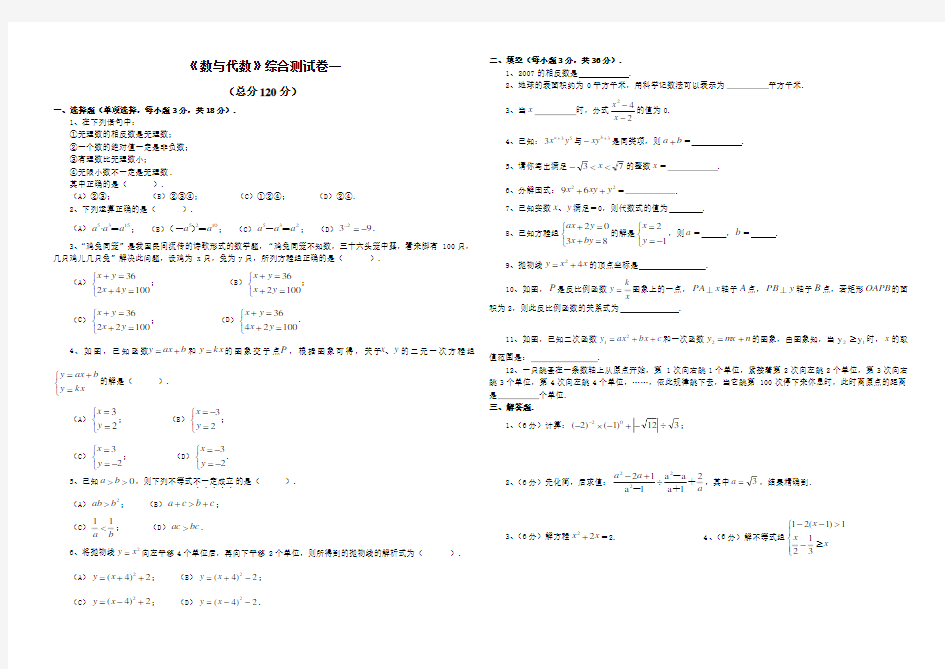 数与代数综合练习及答案