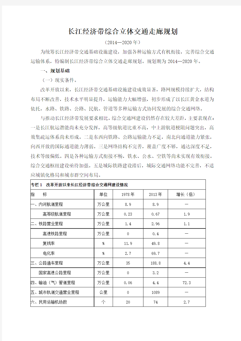 长江经济带综合立体交通走廊规划