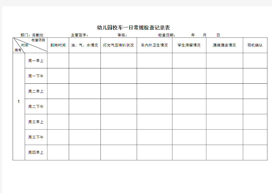 校车每日常规检查记录表