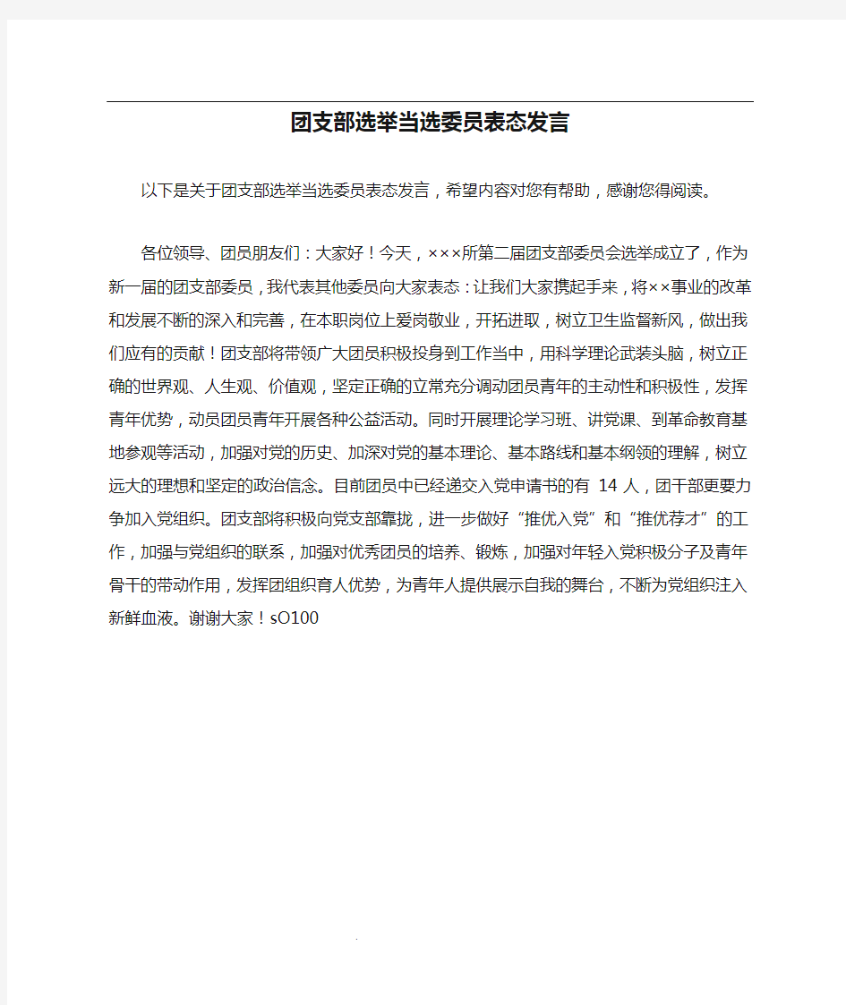 团支部选举当选委员表态发言