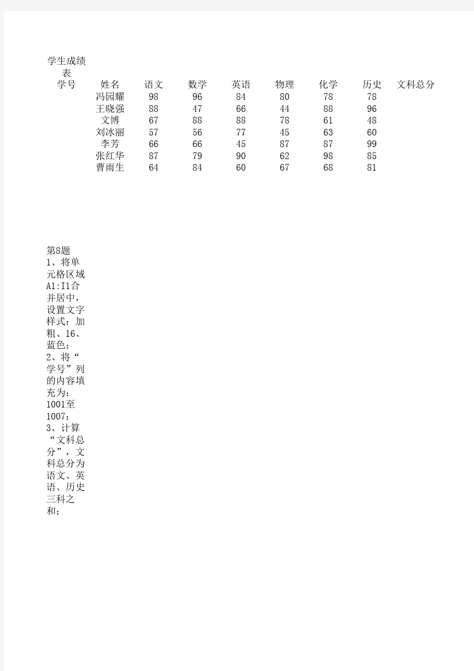 2015高中信息技术excel操作题及素材(精品文档)