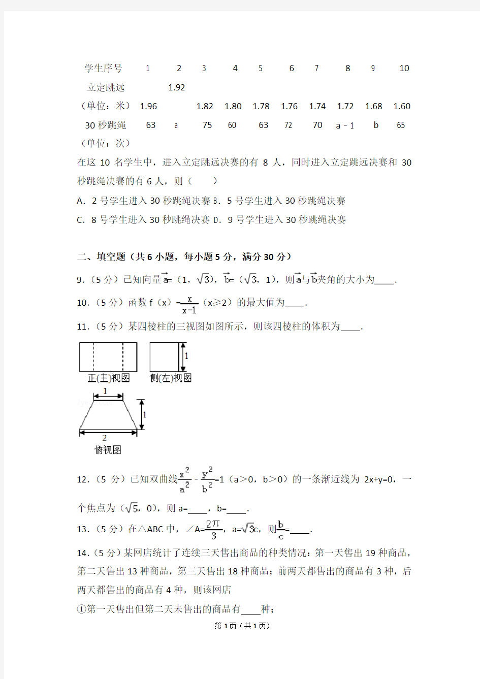 2016年北京市高考数学试卷(文科)