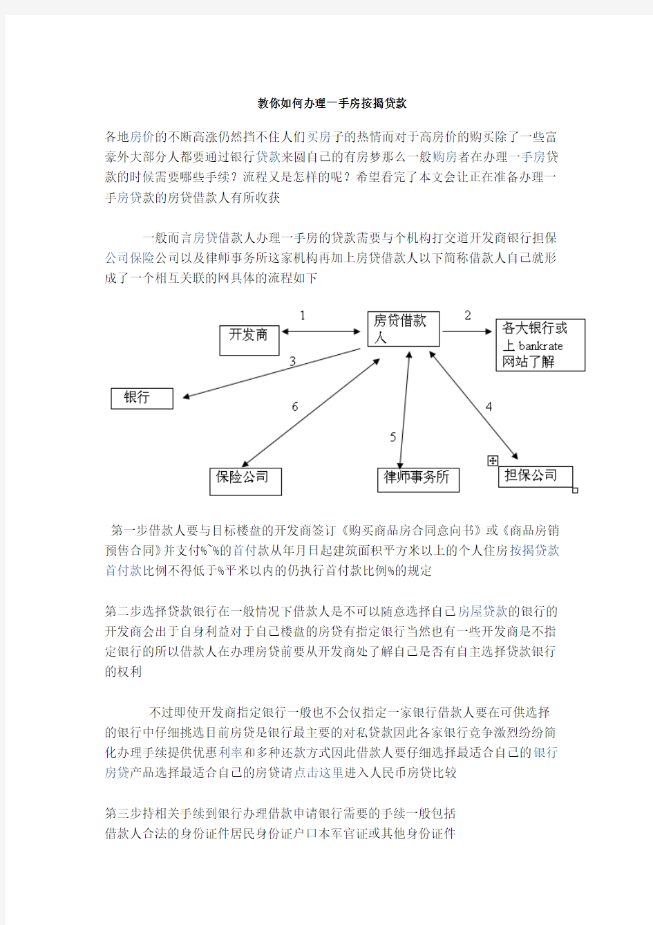 教你如何办理一手房按揭贷款