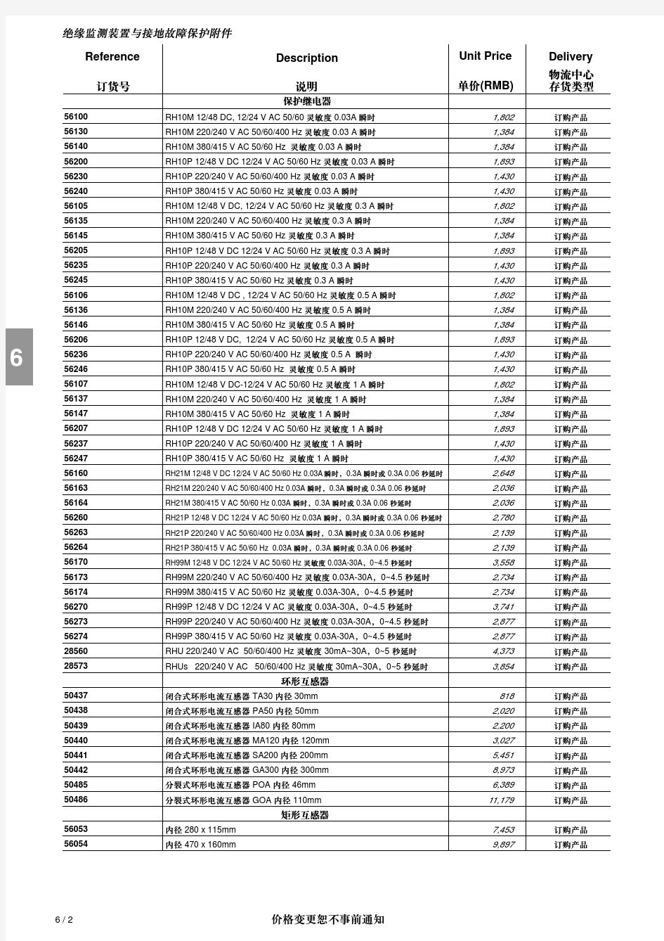 施耐德电气产品价格表-第六章