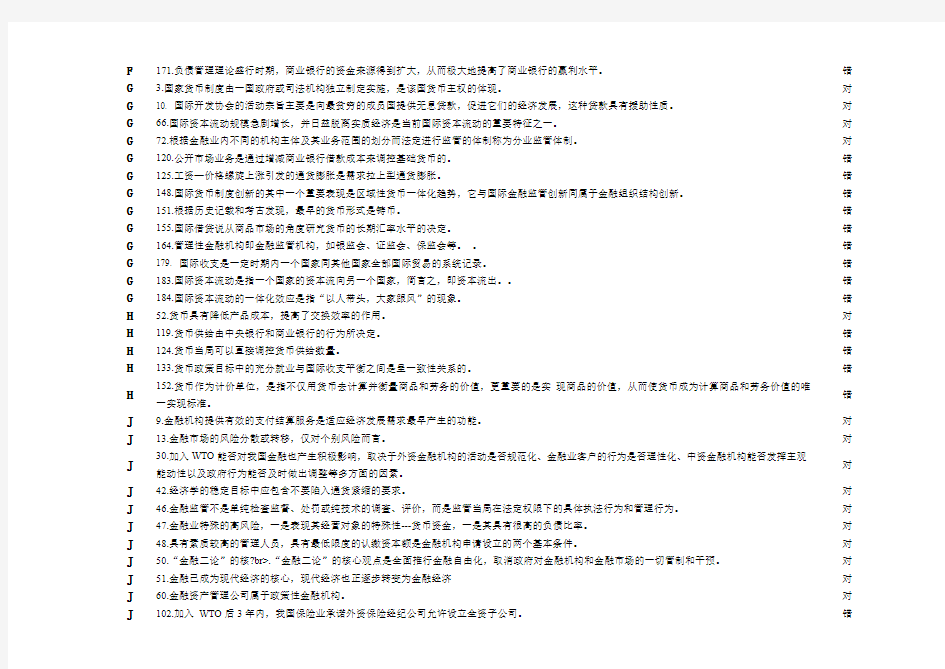 货币银行学——电大上机考试判断题(小抄精编)