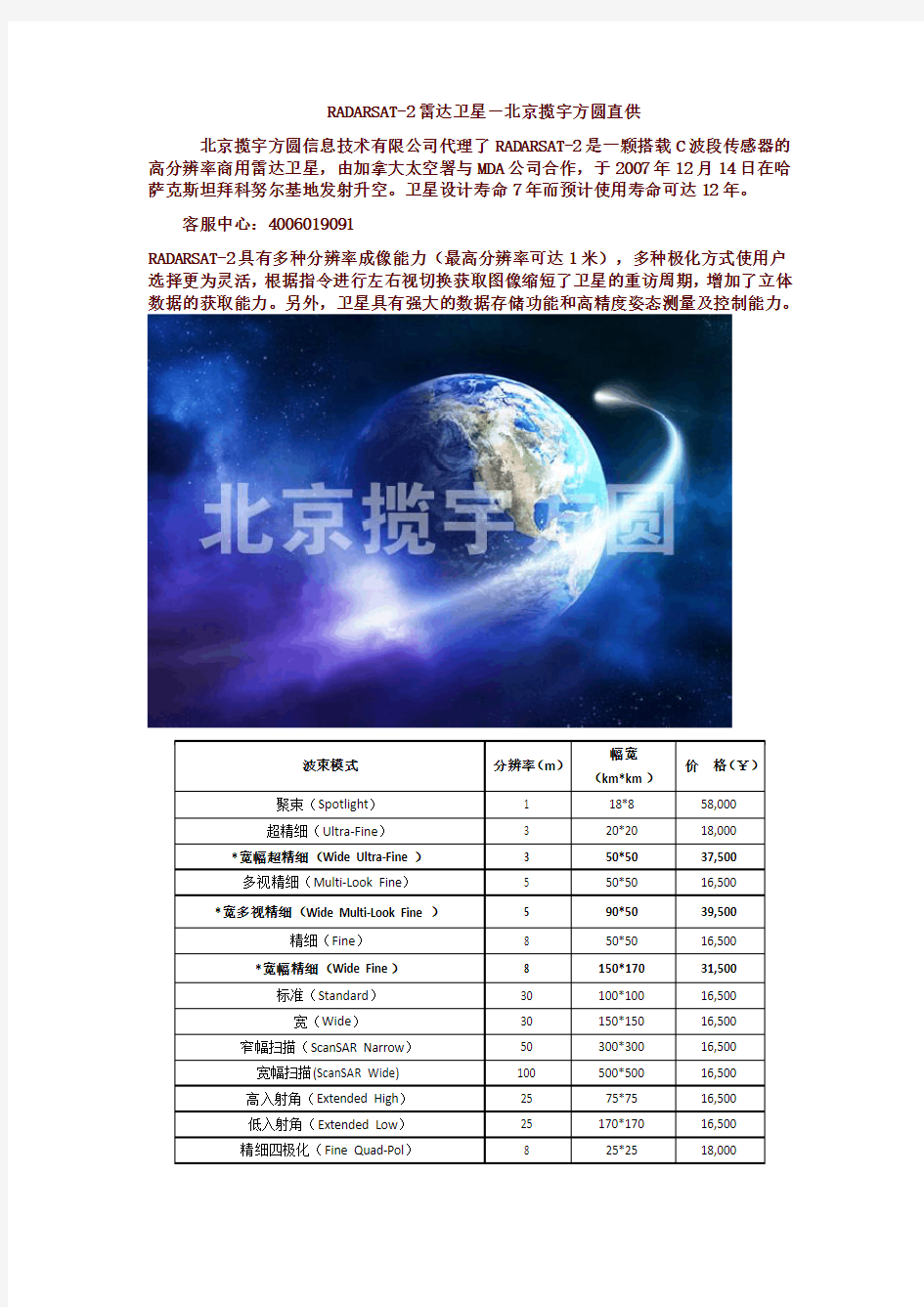 RADARSAT-2雷达卫星-北京揽宇方圆直供