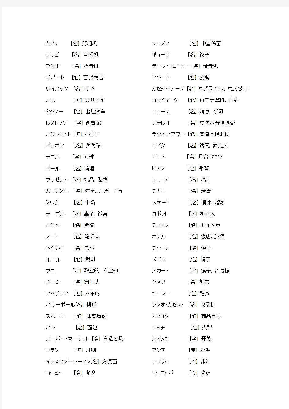 老版标准日本语外来语汇总(初级)