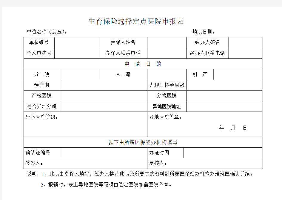 生育保险选择定点医院申报表(最新)