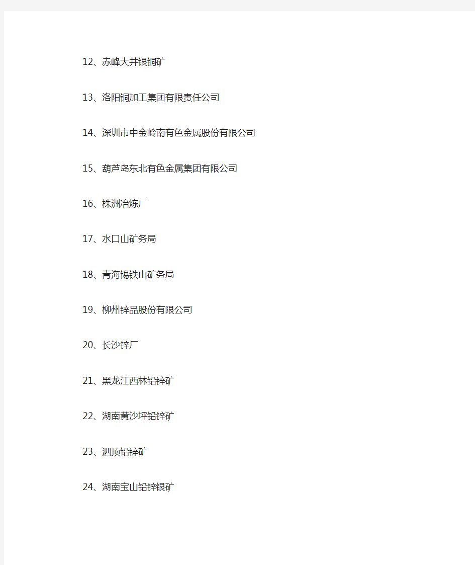 中国铜铅锌集团公司主要成员企业名单