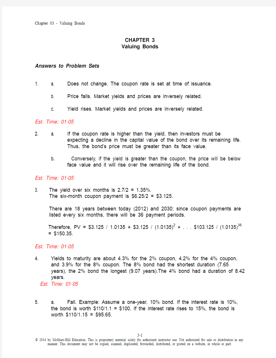 公司财务原理Principles of Corporate Finance(11th edition)_课后习题答案Chap003