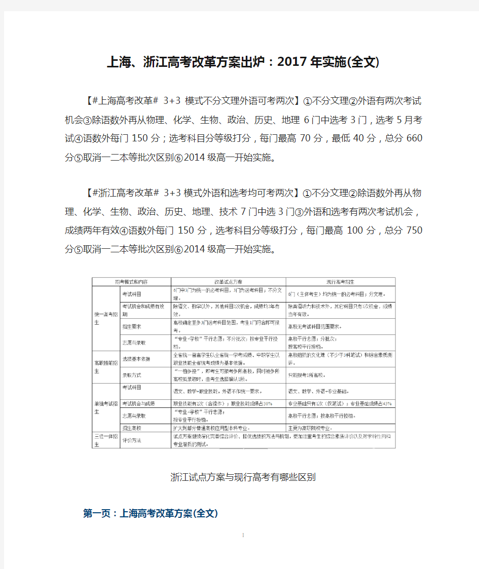 上海、浙江高考改革方案出炉：2017年实施(全文)