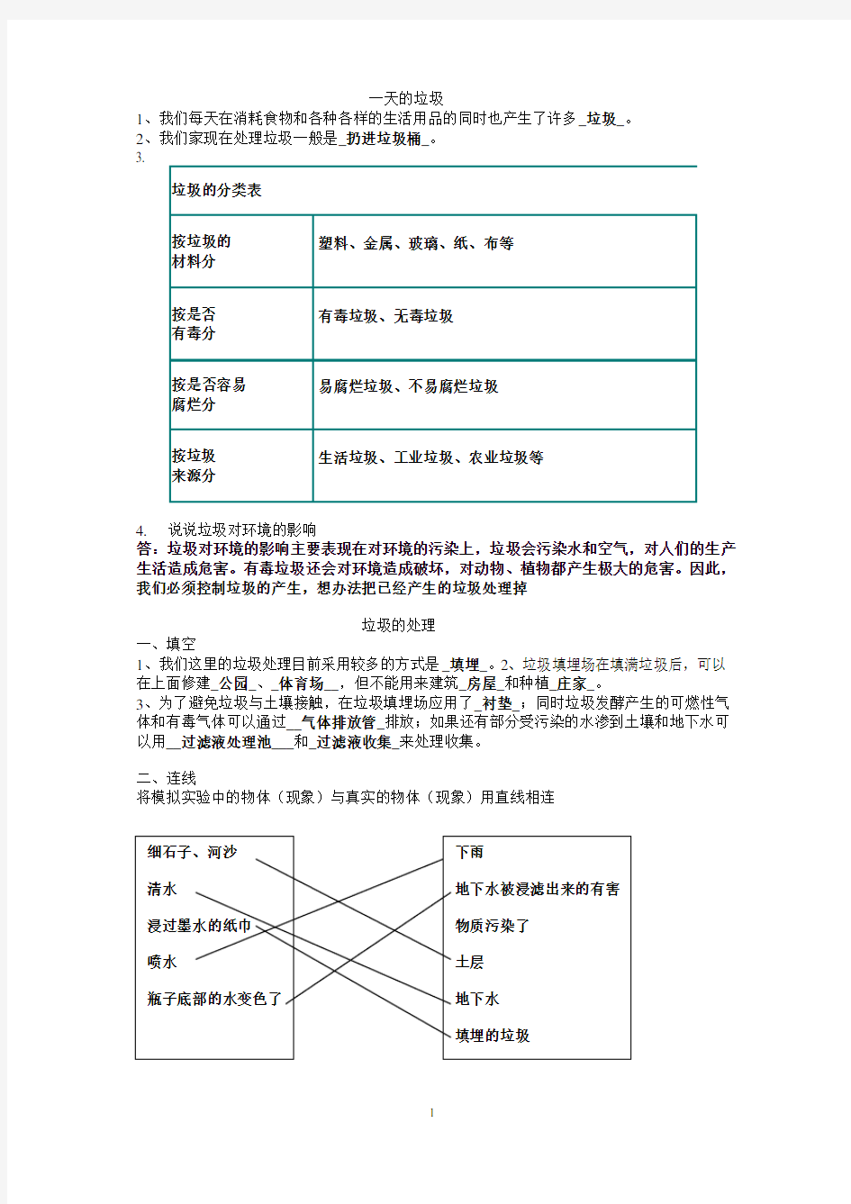 六年级科学下册第四单元练习题