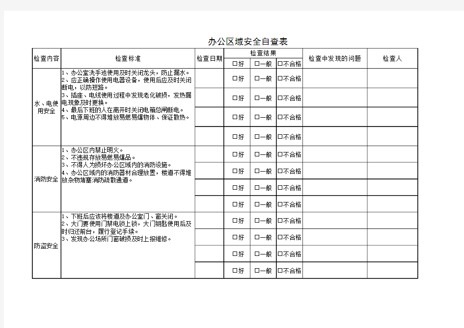 办公室安全检查表