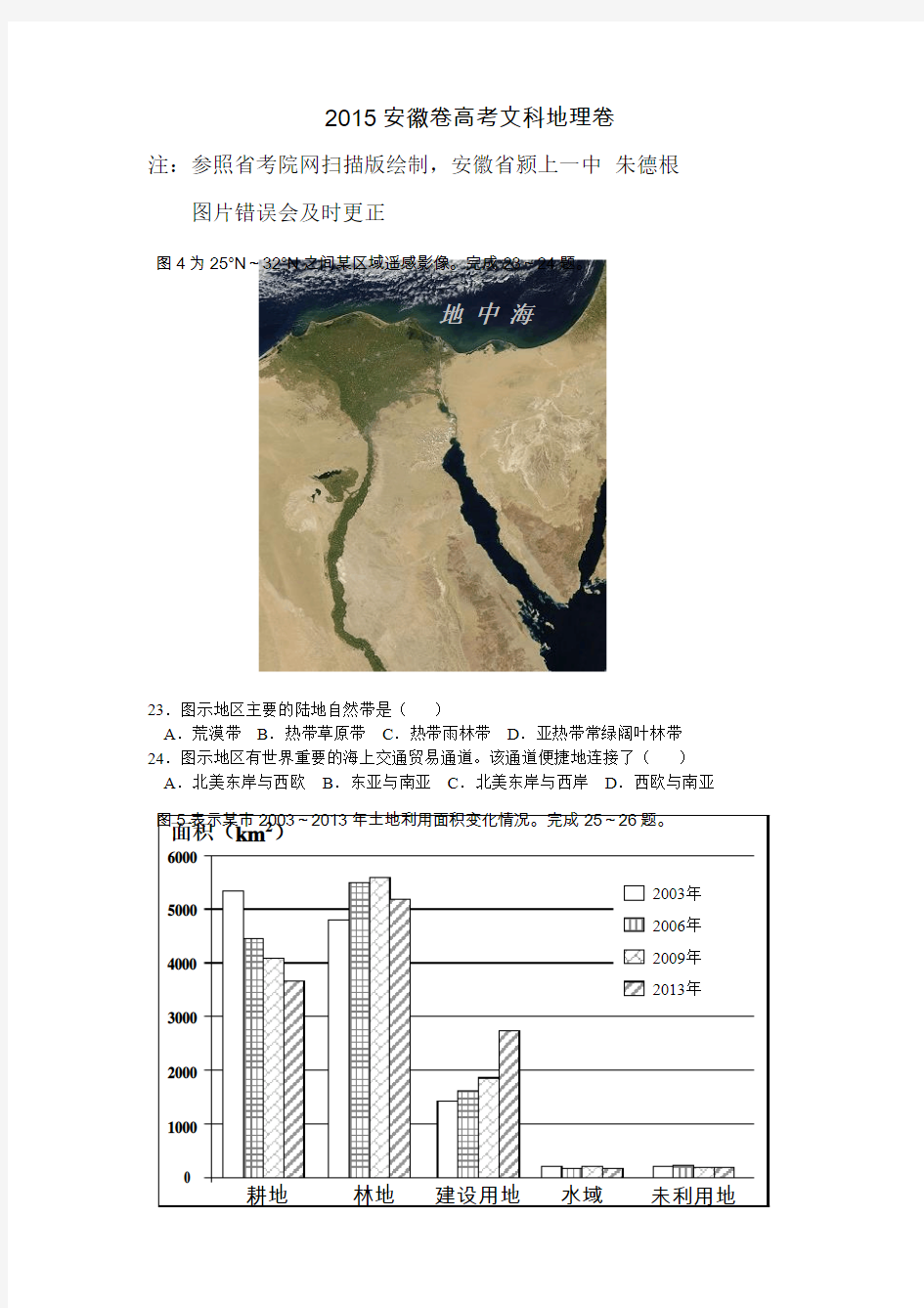 2015安徽高考地理试卷及答案