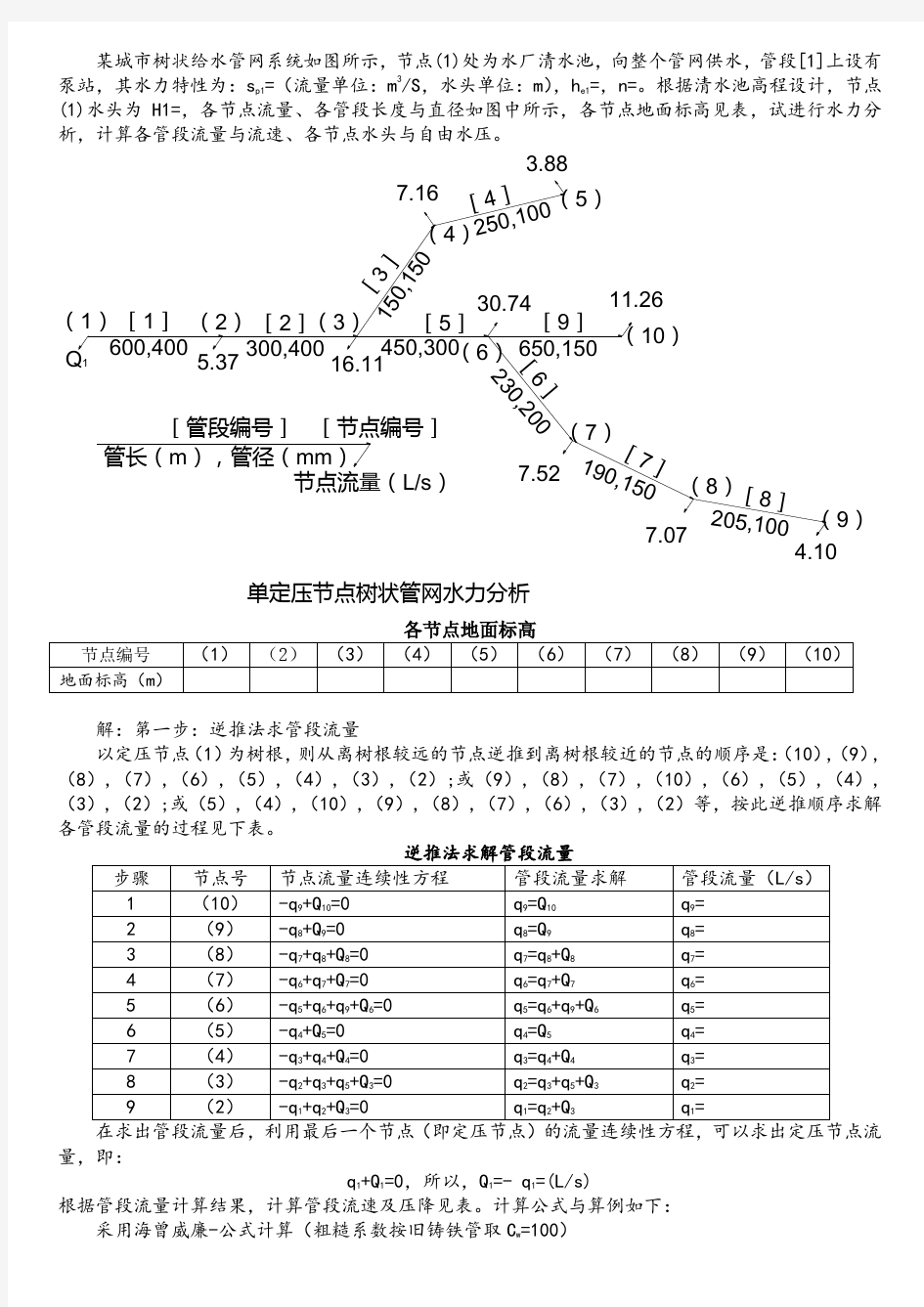 枝状管网水力计算