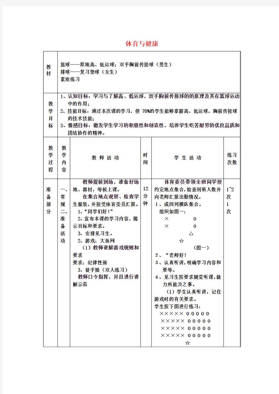 七年级体育 体育与健康教案 新人教版