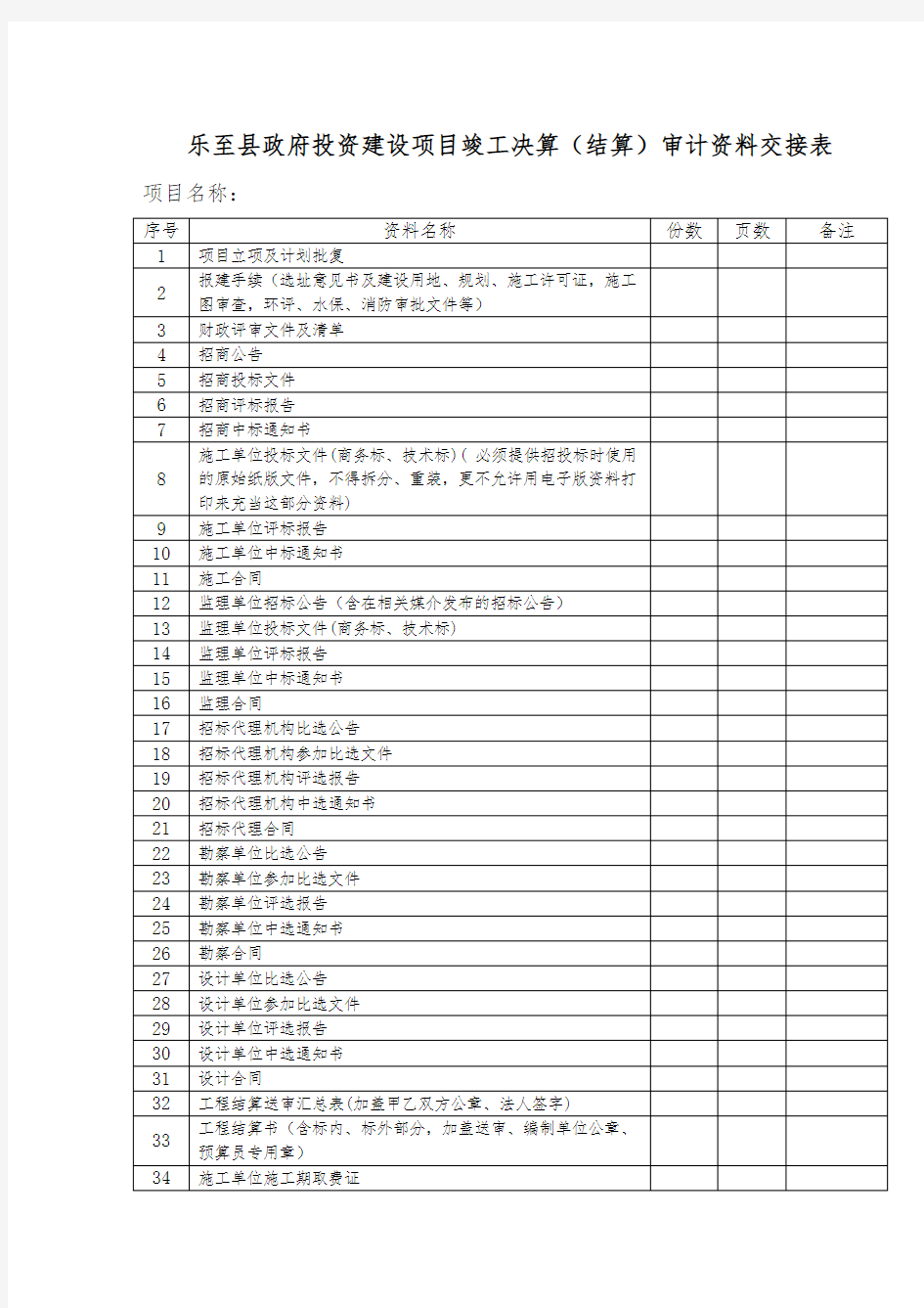 资料交接清单