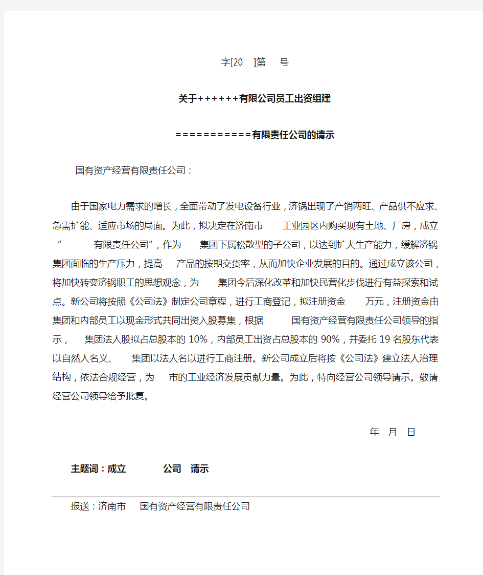 关于集团公司投资成立责任公司的请示