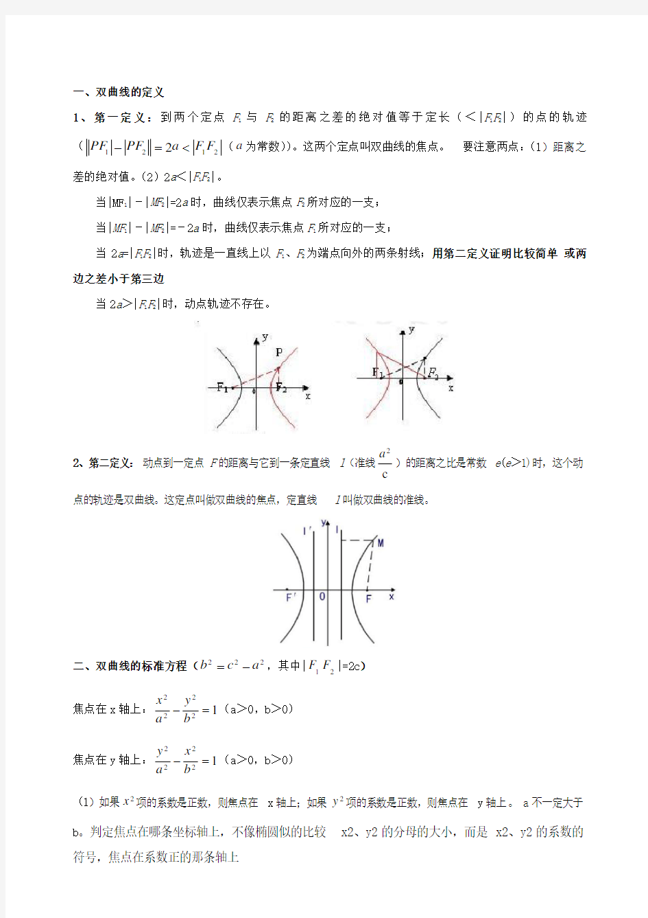 双曲线知识点总结及练习题