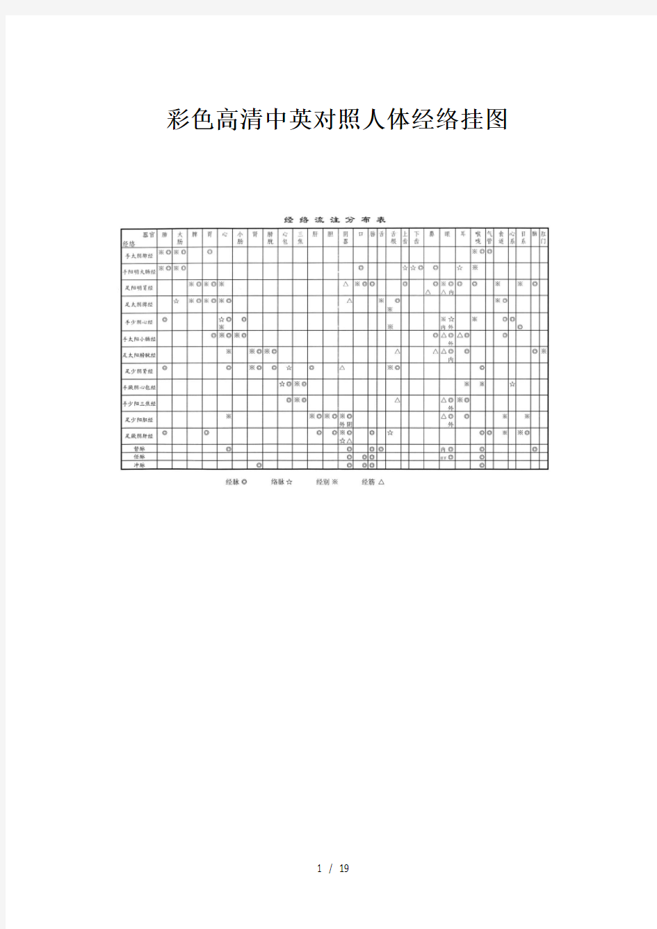 彩色高清中英对照人体经络挂图