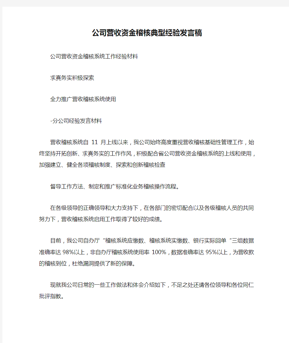 公司营收资金稽核典型经验发言稿.doc