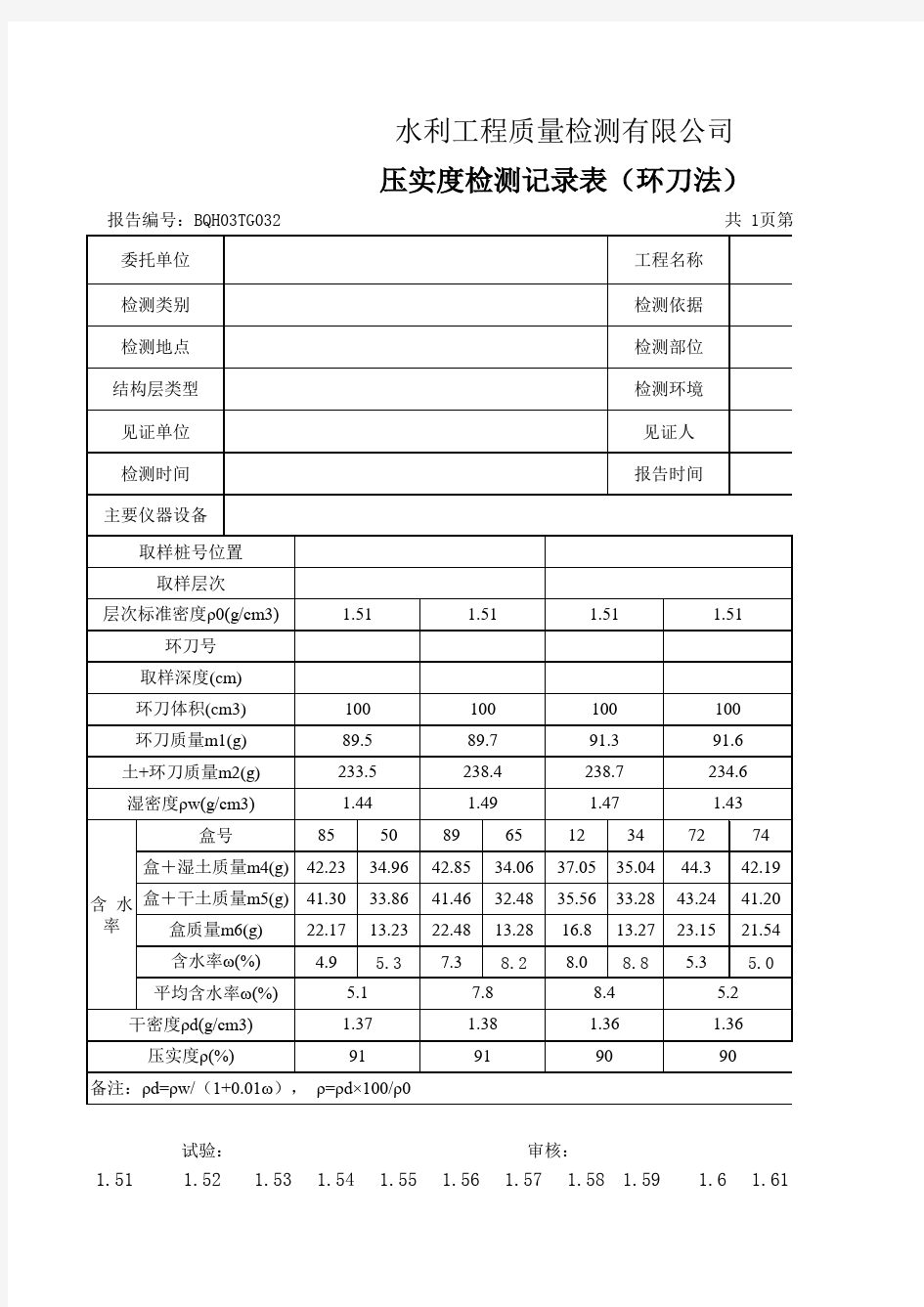 压实度(环刀法)自动计算表格