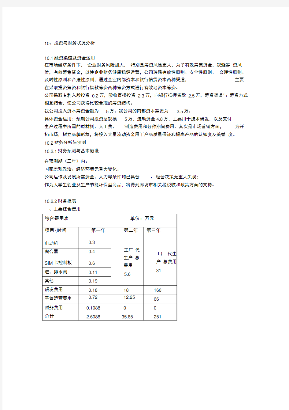 融资与财务状况分析样表