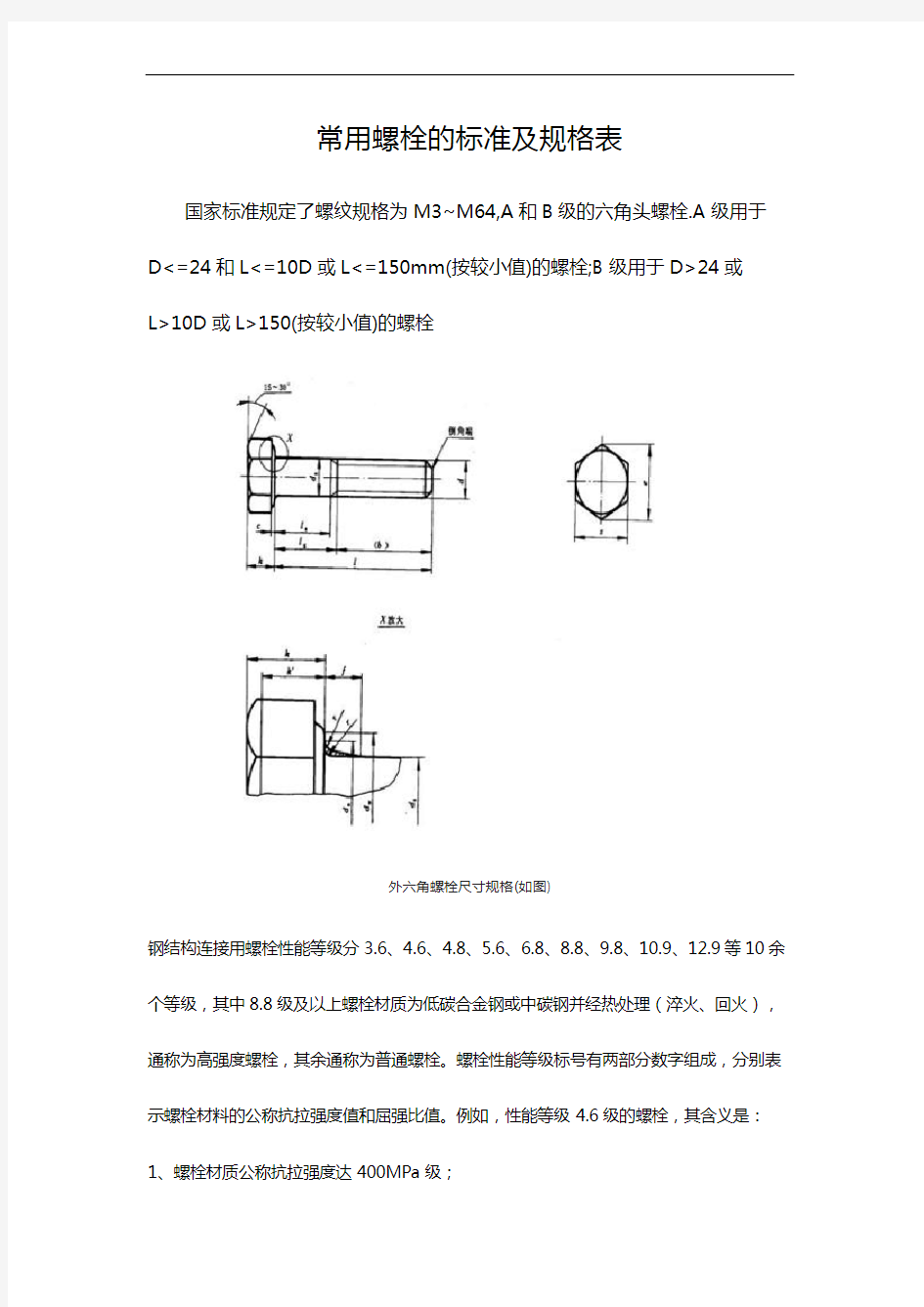 通用螺栓的规范标准及规格表