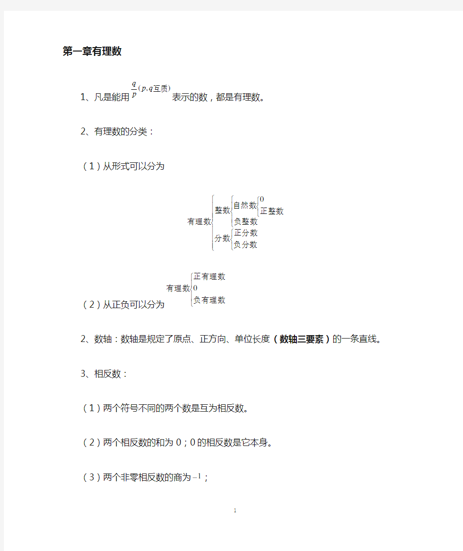 人教版初一数学公式及概念总结