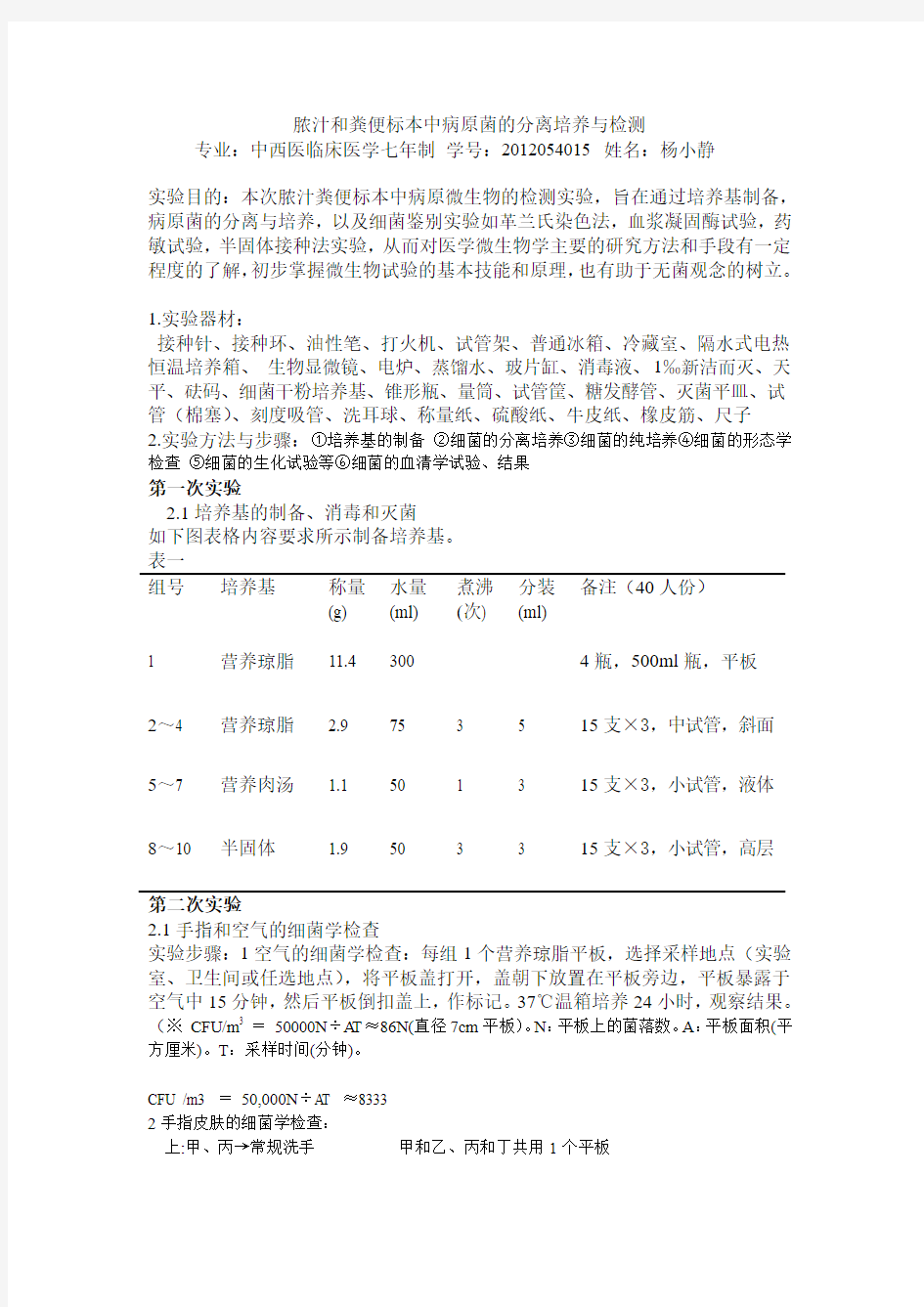 微生物实验报告2012054015杨小静.