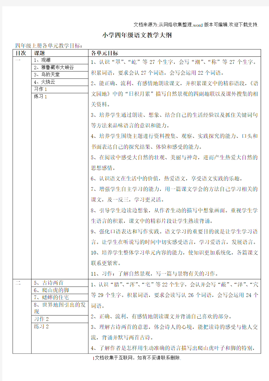 四年级语文教学大纲