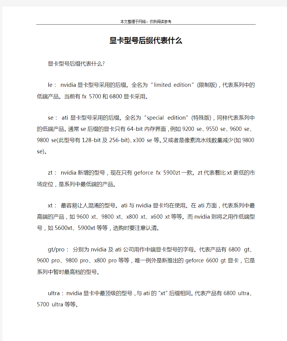 显卡型号后缀代表什么