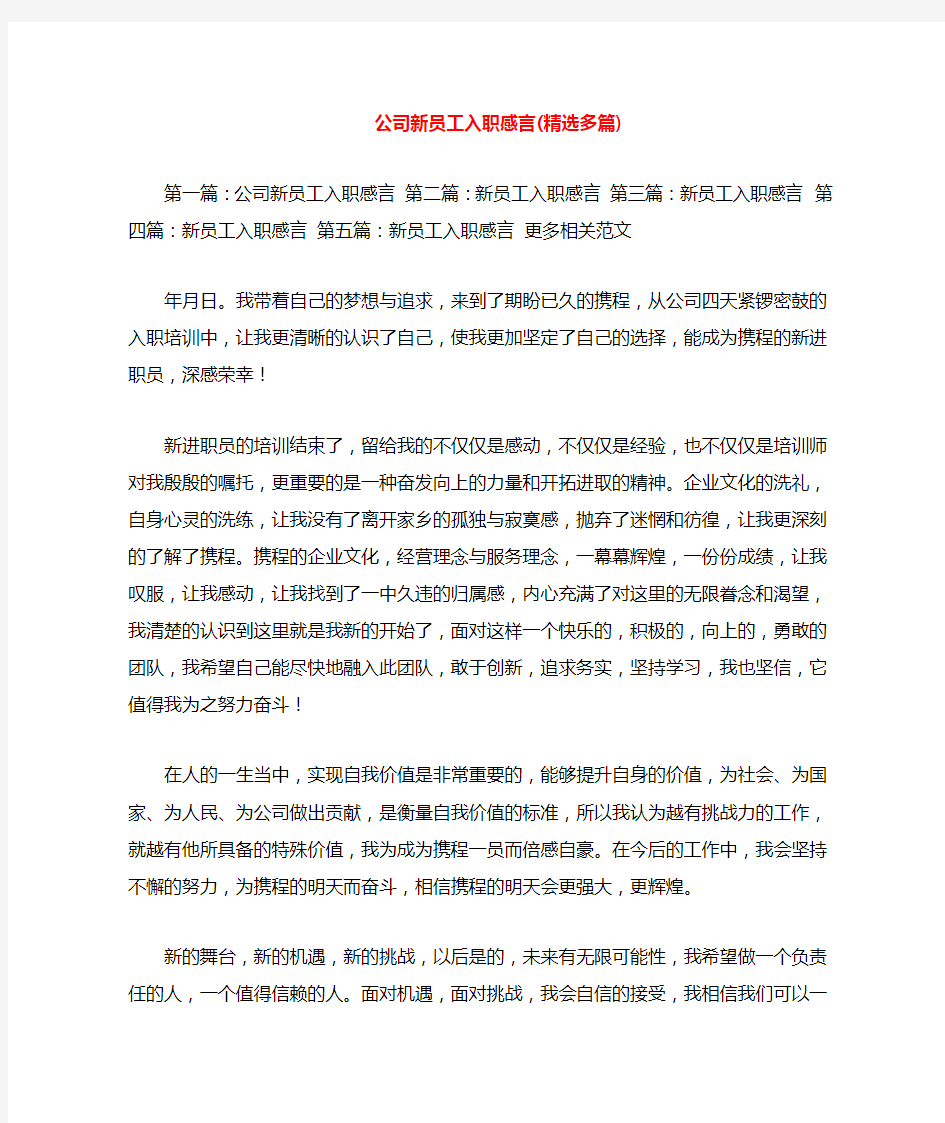 公司新员工入职感言(多篇)