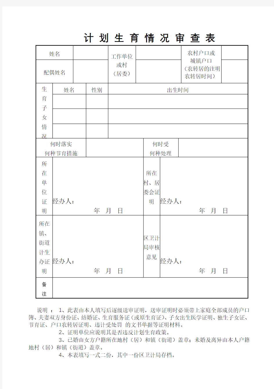 计划生育情况审查表【模板】