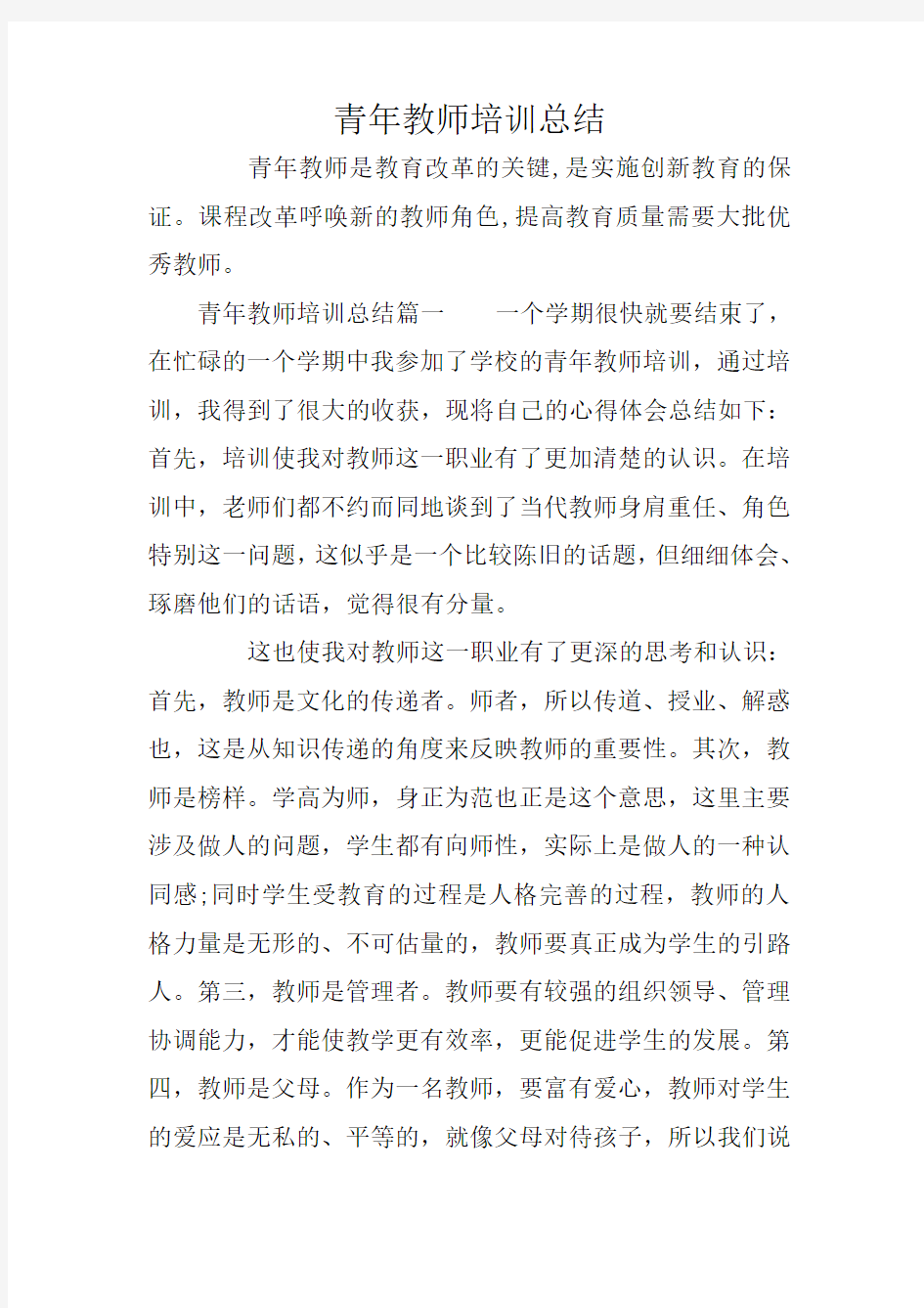 青年教师培训总结