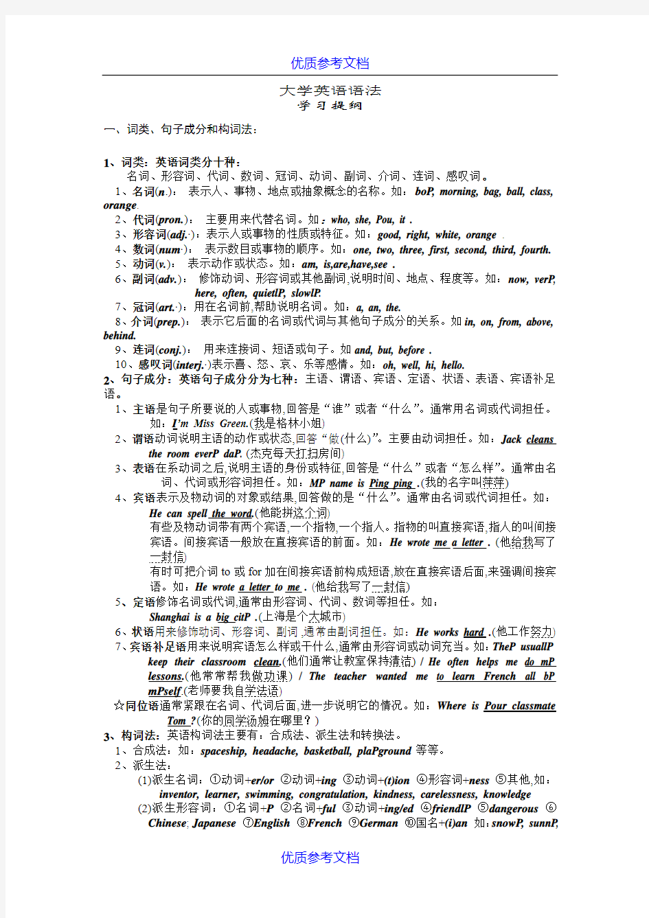 [实用参考]大学英语语法大全-太经典了.doc