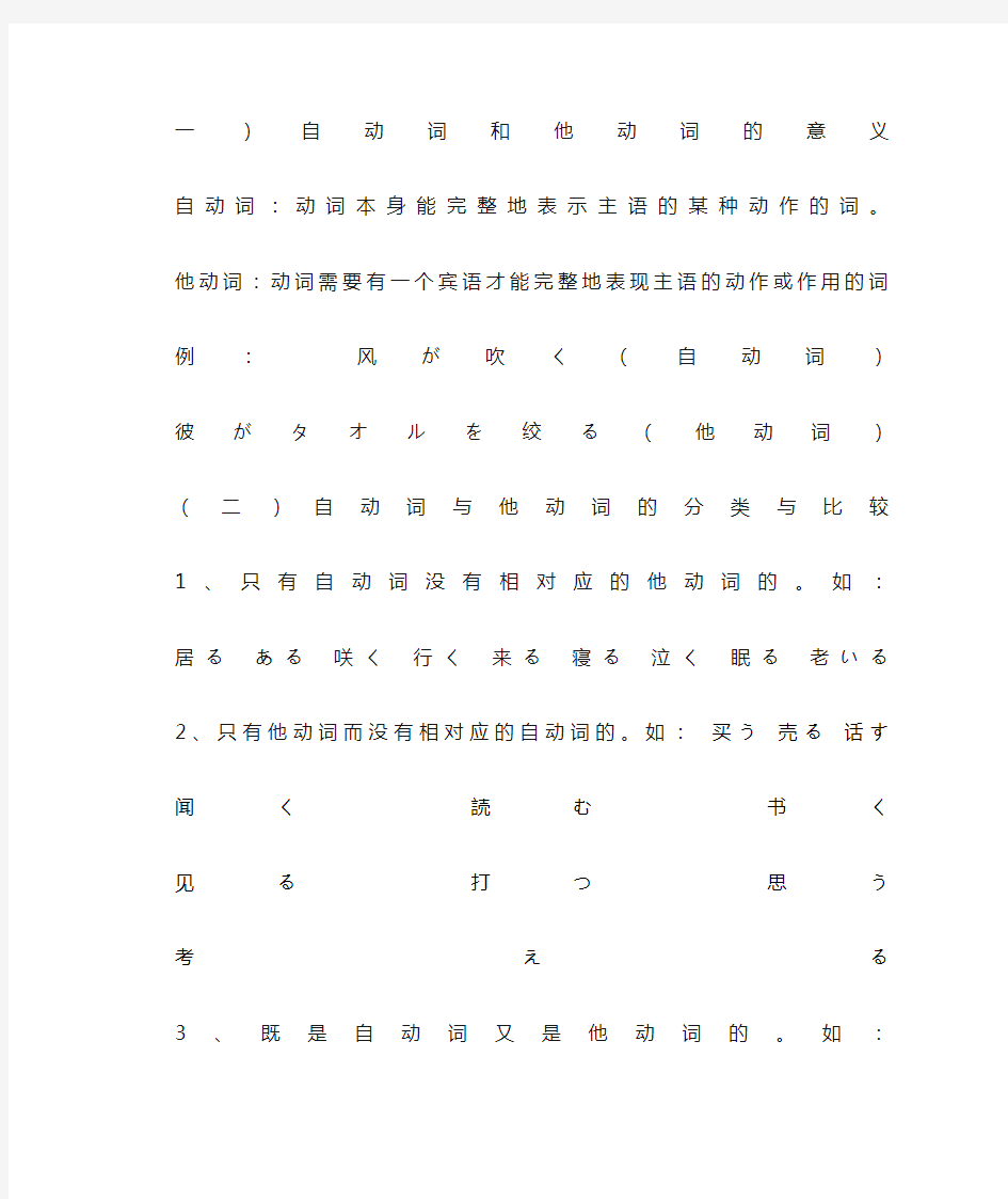 日语自动词他动词变化规律总结