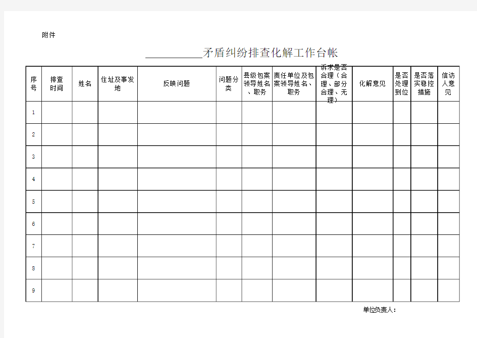 矛盾纠纷排查化解工作台帐